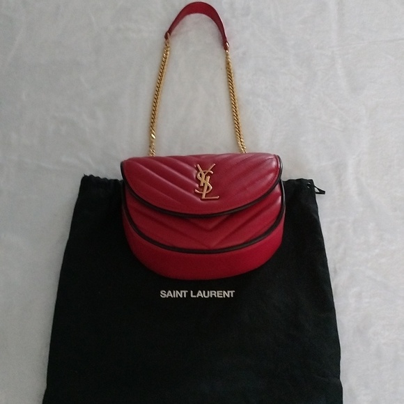 Yves Saint Laurent Calfskin Matelasse Monogram Small Bubble Chain Crossbody Red - Picture 4 of 16
